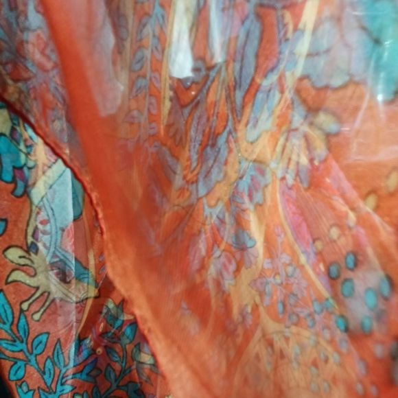 Gossamer silk blend scarf in orange yellow and green motif - Picture 13 of 13